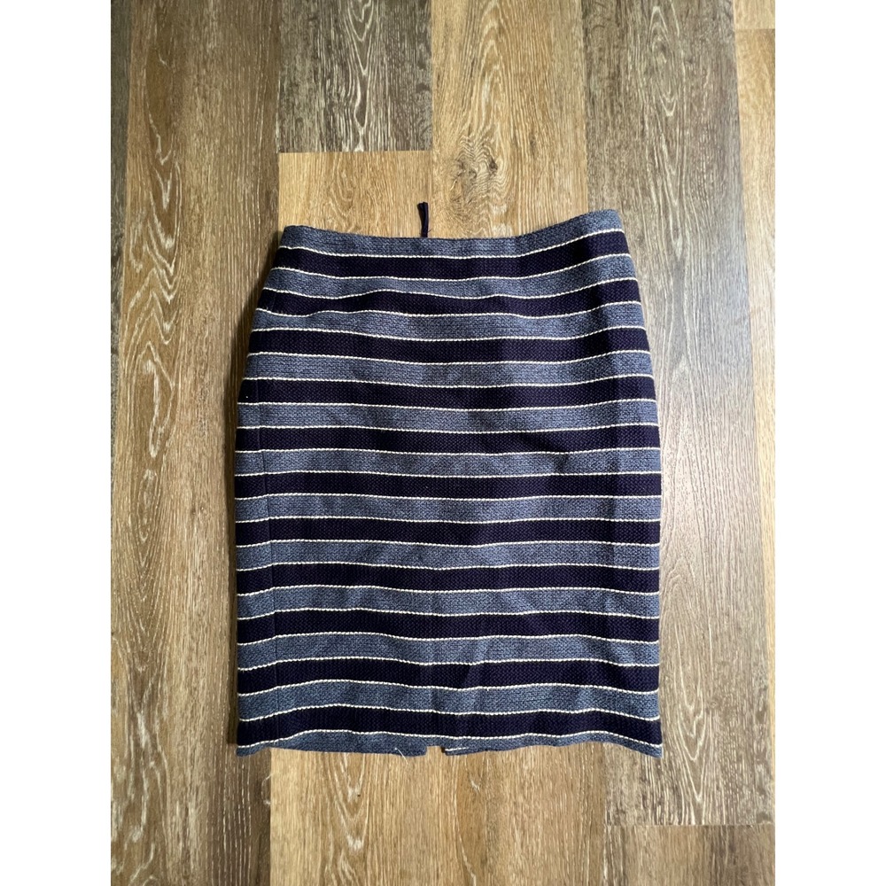 Loft Pencil Skirt Womens 6 Blue Striped Excellent Textured Back Zip Knee Length